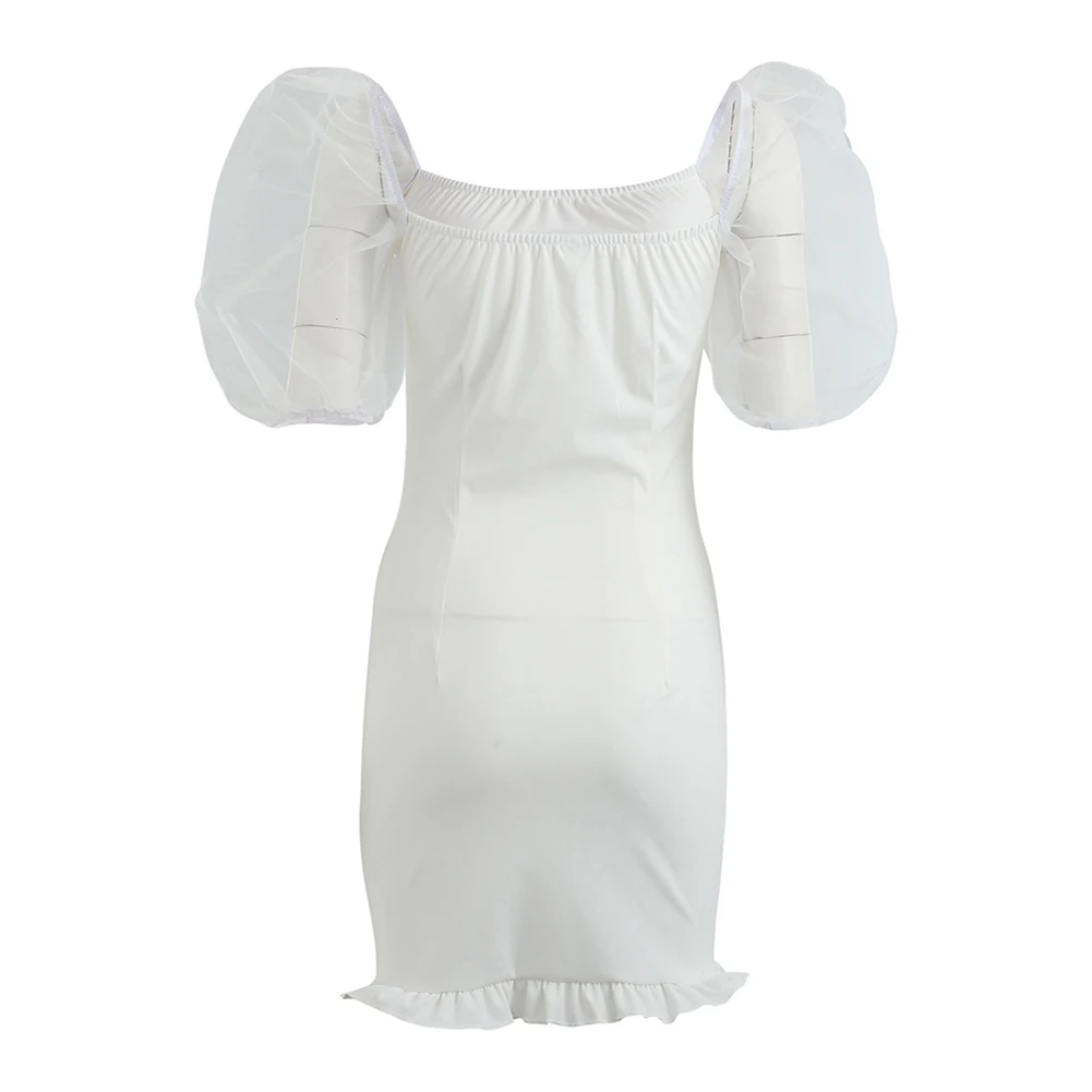 Женское платье 2020 модные пышные рукава сетчатые расклешенные кружевные платья