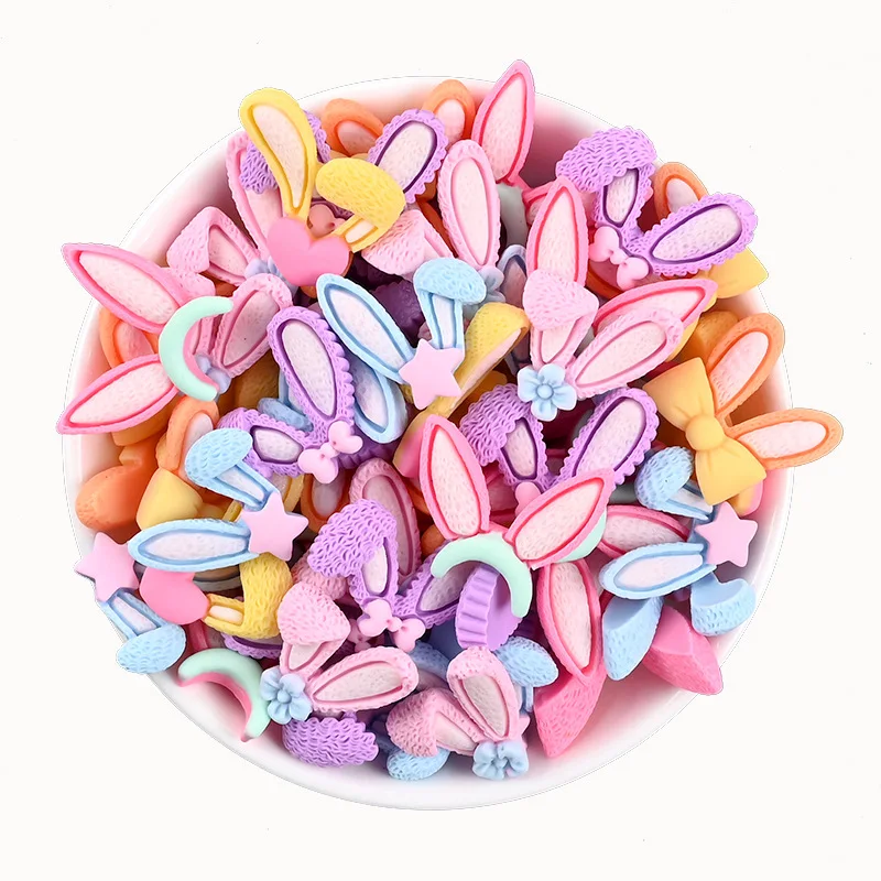 

20Pcs Kawaii Bowknot Rabbit Ear Flatback Resin Cabochon Headwear Accessories Embellishments Scrapbook DIY Phone Decoration Craft