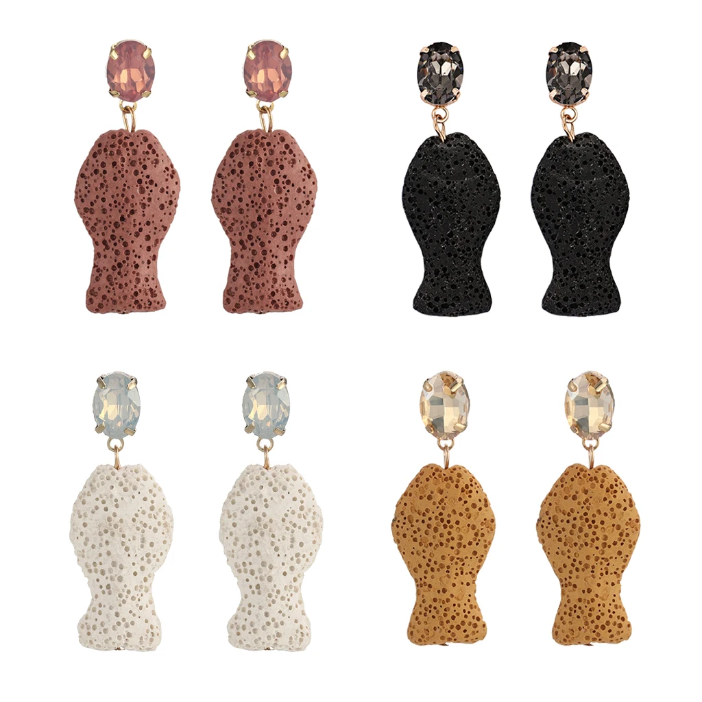

1 Pair Fish Shaped Rhinestone Ear Studs Earrings Volcanic Stone Jewelry