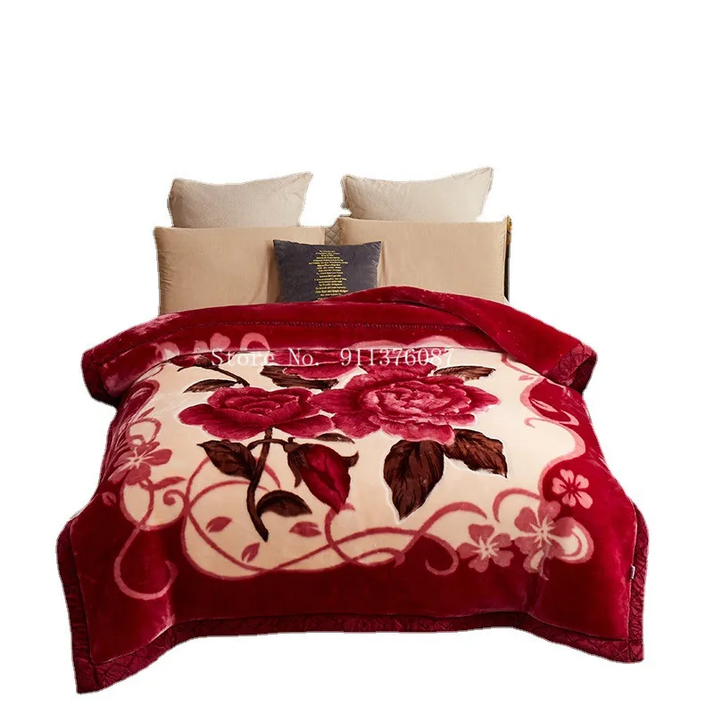 New Style Winter Thicken Raschel Plush Weighted Blanket Single Double Bed Warm Heavy Fluffy Soft Flowers Printed Throw Blankets | Дом и сад