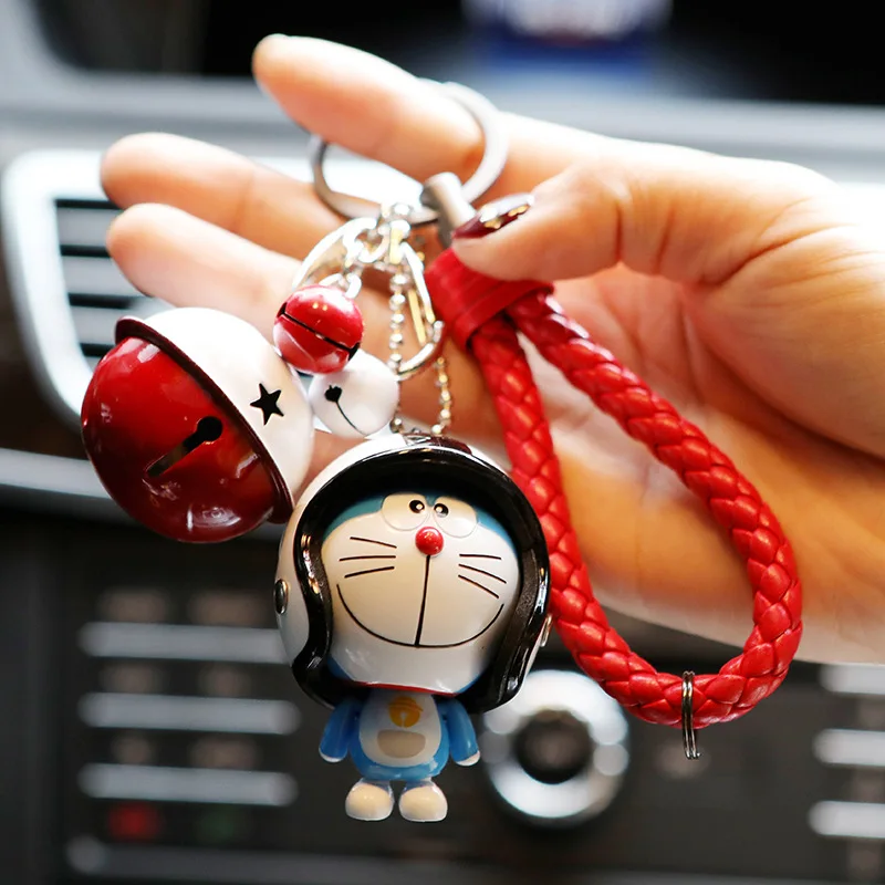 

Lovely Cartoon Helmet Cat Car Key Ring Cute Doraemon Key Ring Bell Men and Women Bag Pendant