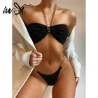 В-X ребристые комплект бикини бандо бикини, купальник для женщин, цепочка плавательный костюм с лямкой через шею, женский купальник, Сексуальный банный костюм Спортивное бикини 2021