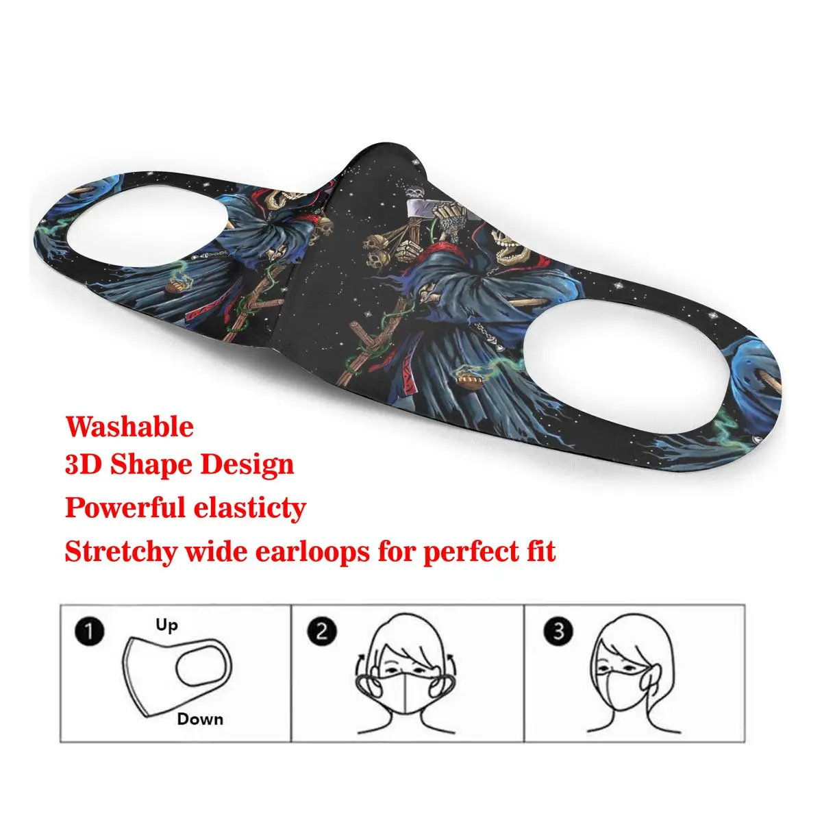 

Death Art Grim Reaper Skull Print Dust Mask Mouth-Muffle Washable Fabric Adult Protective Face Windproof