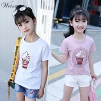 weixu summer t shirts for baby girls kids ice cream sequins short sleeve white cotton top t shirt clothes for teens 12 years old