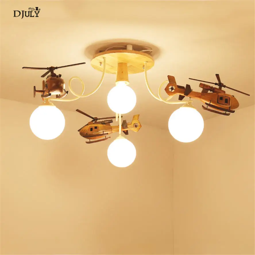 

Люстра в скандинавском стиле с резиновым деревянным вертолётом и стеклянным шаром