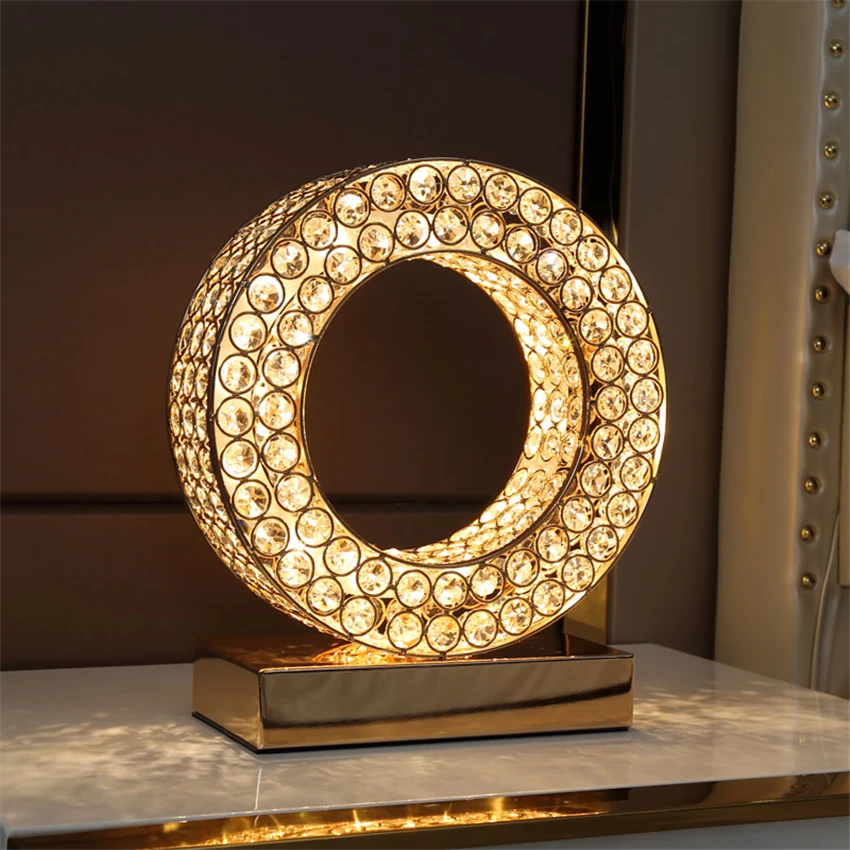 

European ring crystal table lamps bedroom luster decor study living room romantic luxury modern table lights deco fixtures