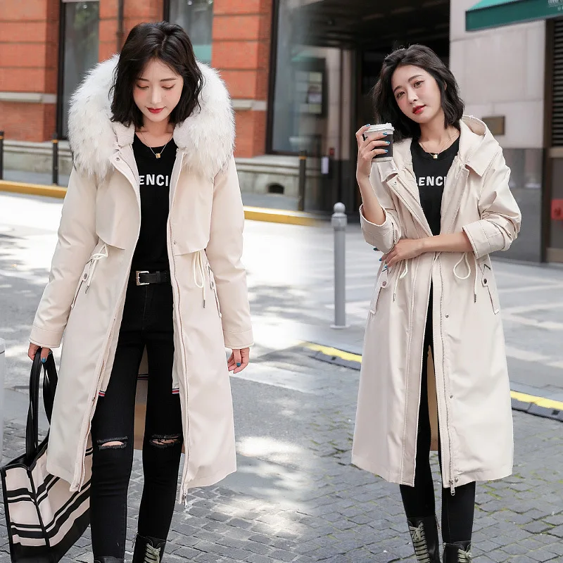 Clothing for Women  Woman Parkas  Jacket Cotton Long Big Fur Collar Send To Overcome Coat Ladies