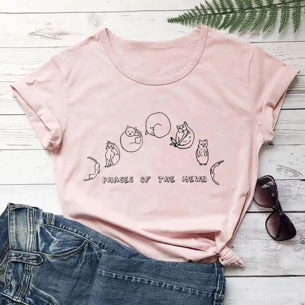 Футболка женская с принтом фазы Mewn 100% хлопок рисунком кошки мамы летняя футболка