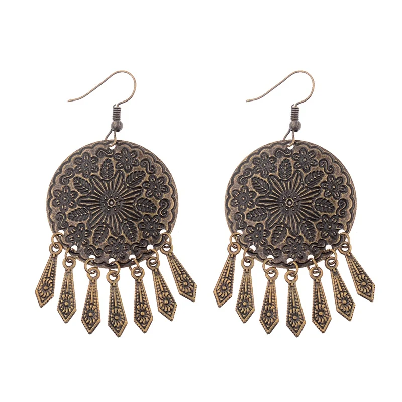 Amader винтажные серьги в богемном стиле бронзовые висячие с узором виде капли воды