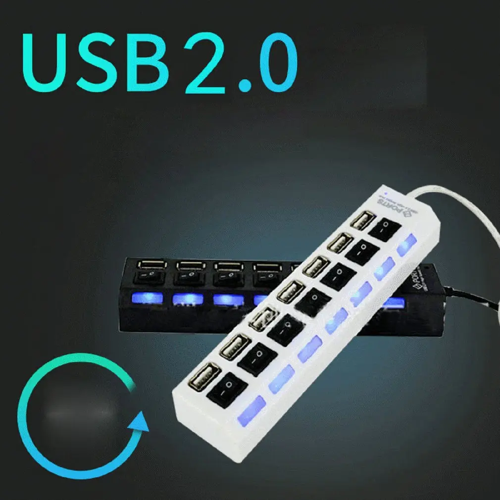 

7 Ports Universal Design Home Office LED USB 2.0 Adapter Charging Hub Charger Hub Power On/off Switch For PC Laptop