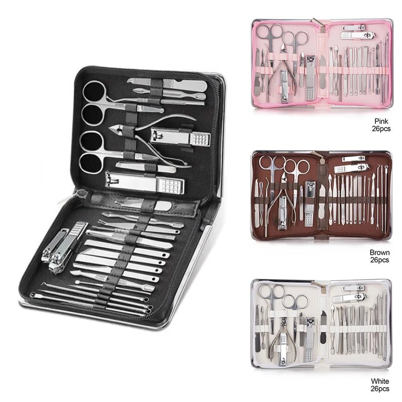 

11/21/26PCS/Set Manicure Set Nail Clippers Cleaner Cuticle Grooming Kit Case 4 Colors For Nail Care