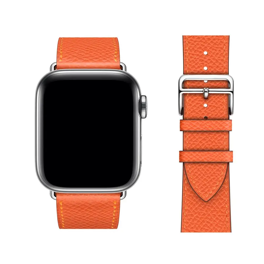 Orange Наручных часов iWatch, ремешок из натуральной кожи сменный ремешок совместим с Apple Watch серии 1/2/3, 42 мм, 38 мм, версия наручных часов iwatch, ремешок Watch series 4 40 мм 44 мм - Цвет ремешка: Orange