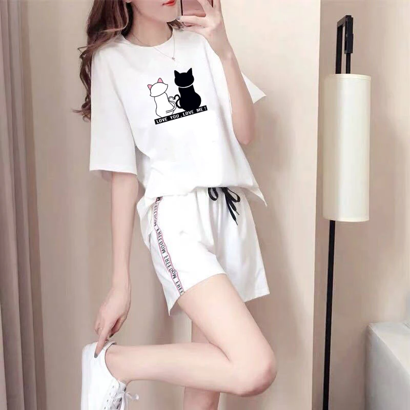 Женский спортивный костюм из двух предметов летний женский с коротким рукавом +