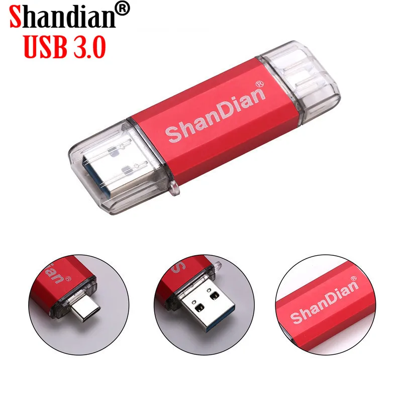 SHANDIAN Metal Custom LOGO USB 3.1 Type-C usb flash drive 3.0 64GB Pendrive 32GB memory Stick 16GB for Phones Micro card | Компьютеры и
