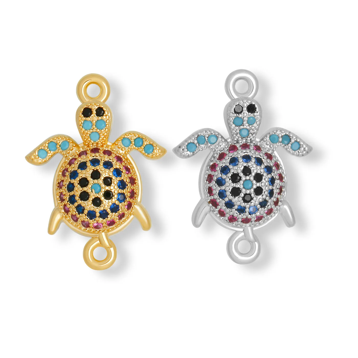 

Multicolor Cubic Zirconia Stones Brass Sea Turtle Charm Connector For Necklace Bracelet Makings CZ DIY Jewelry Findings Gift