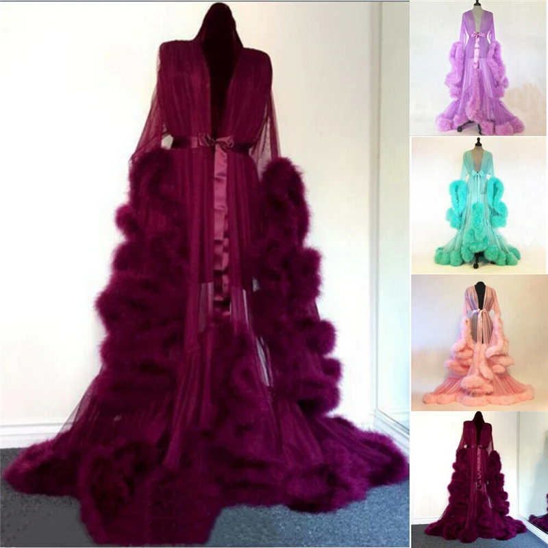 Женский ДЛИННЫЙ КРУЖЕВНОЙ ХАЛАТ подружки невесты свадебная ночная рубашка