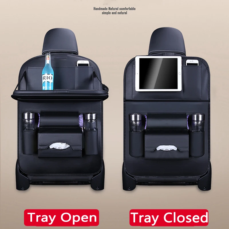 

PU Leather Car Seat Back Bag Folding Table Organizer Pad Drink Chair Storage Box Travel Stowing Tidying Automobile Accessories