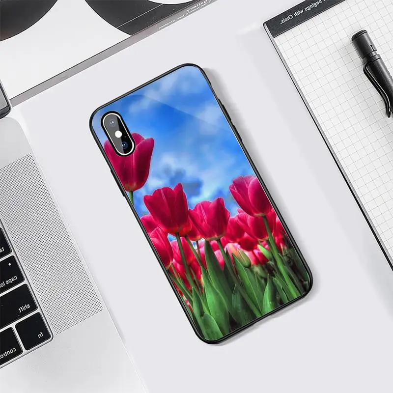 

Tulips flower Spring field Phone Cases Tempered glass For iphone 5C 6 6S 7 8 plus X XS XR 11 PRO MAX