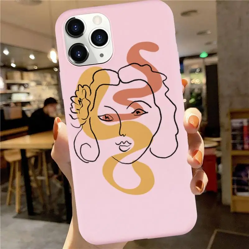 

New Funny Art Sketch Phone Case Pink Candy Color for iPhone 6 7 8 11 12 s mini pro X XS XR MAX Plus