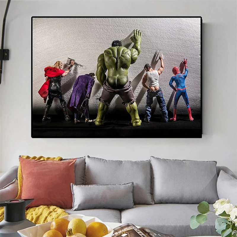 

Забавный постер супергероя, Картина на холсте, Мстители, Marvel, принты, Халк, Человек-паук, украшение для дома, Детская Подарочная комната