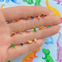 new ins inlaid colorful zircon dinosaur earrings cute gold plated zircon stud earrings for women girls fashion jewelry gift