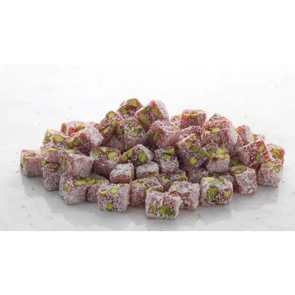 

Hard Consistency Turkish Delight Pistachio with and Pomegranate Covered by Coconut 500 g