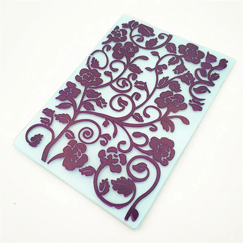 

10.5x14.5cm Purple vines Embossing folders Plastic bump Scrapbooking DIY Template Fondant indentation Cake Photo Album Card Make