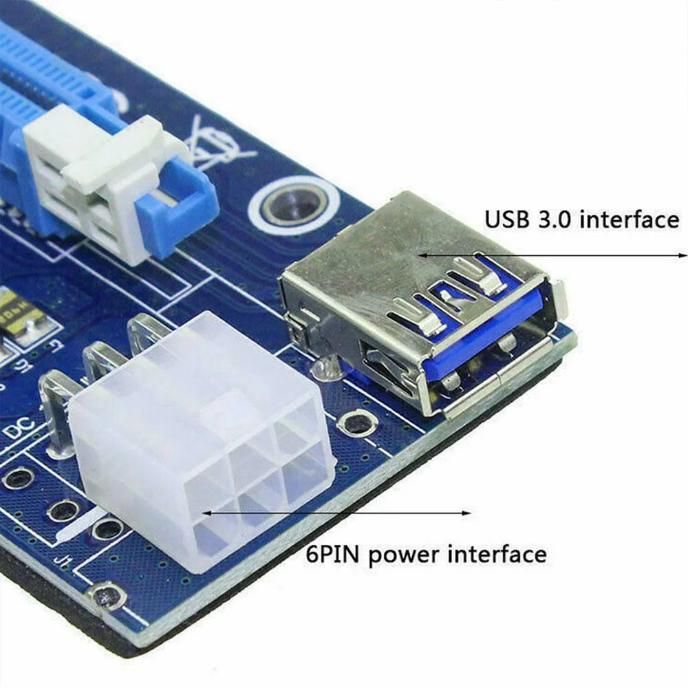 VER006C PCI-E Riser Card PCI Express PCIE 1X to 16X Extender Adapter USB 3.0 Cable SATA 15Pin 6Pin Power for Mining Miner | Компьютеры и