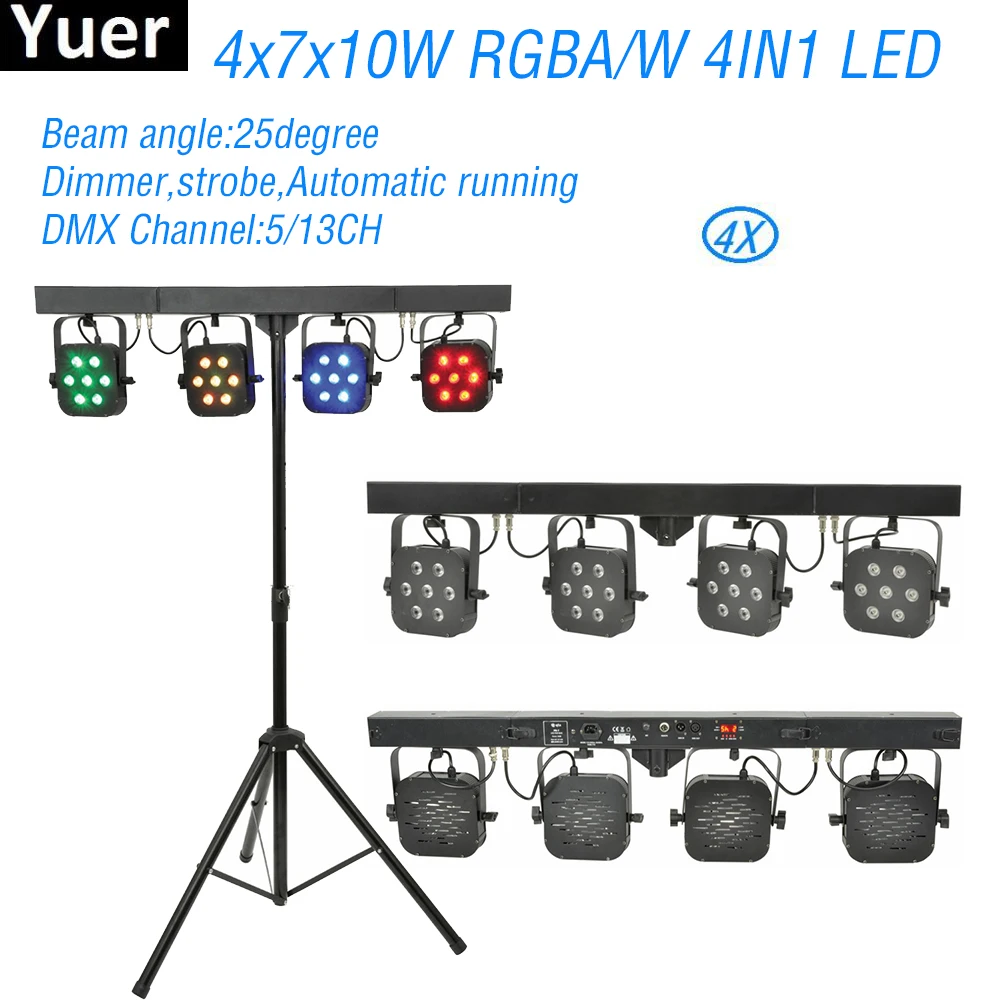 4 шт./лот Набор цветных музыкальных светильников Par 4x7x10 Вт RGBA/W в 1 светодиодный
