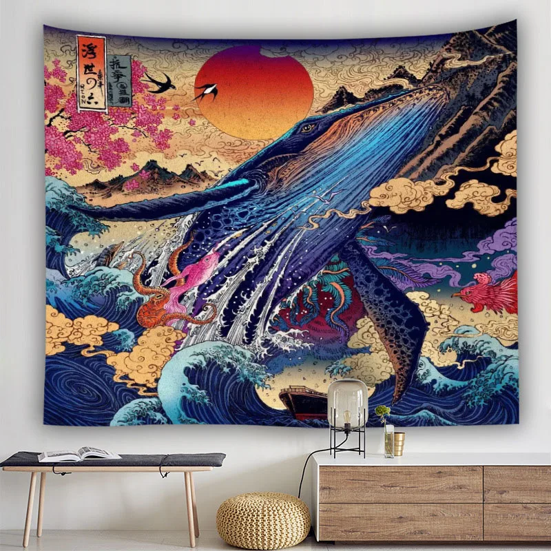 5 размеров окрашенный гобелен КИТ Дракон волн Тотем Феникса настенная богемная