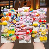 6pcsset new fashion items 2021 for childrens hairclips rainbow flower bow cartoon kawaii korean style hairpin girls accessorie