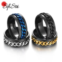 sifisrri punk 8mm stainless steel spinner ring for men black blue rotatable chain rings male wedding bands birthday gift anillos