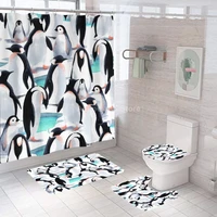 penguin animal shower curtains bathroom curtain bath set toilet cover mat non slip washroom rug set modern 180x180cm