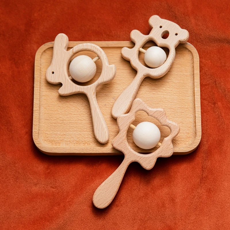 Детская деревянная погремушка из бука на заказ медведь деревянное кольцо для