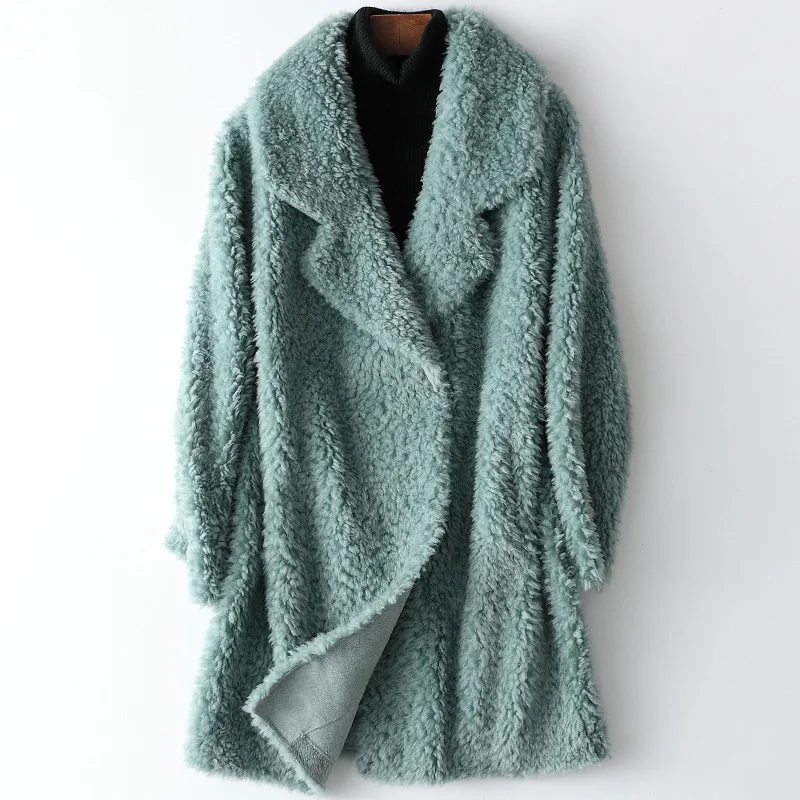 Female Long Composite Fur One Coat New Style Women 2020 Fashion Winter Jacket Autumn Elegant Solid Color Wool Sheep Shearer Coat