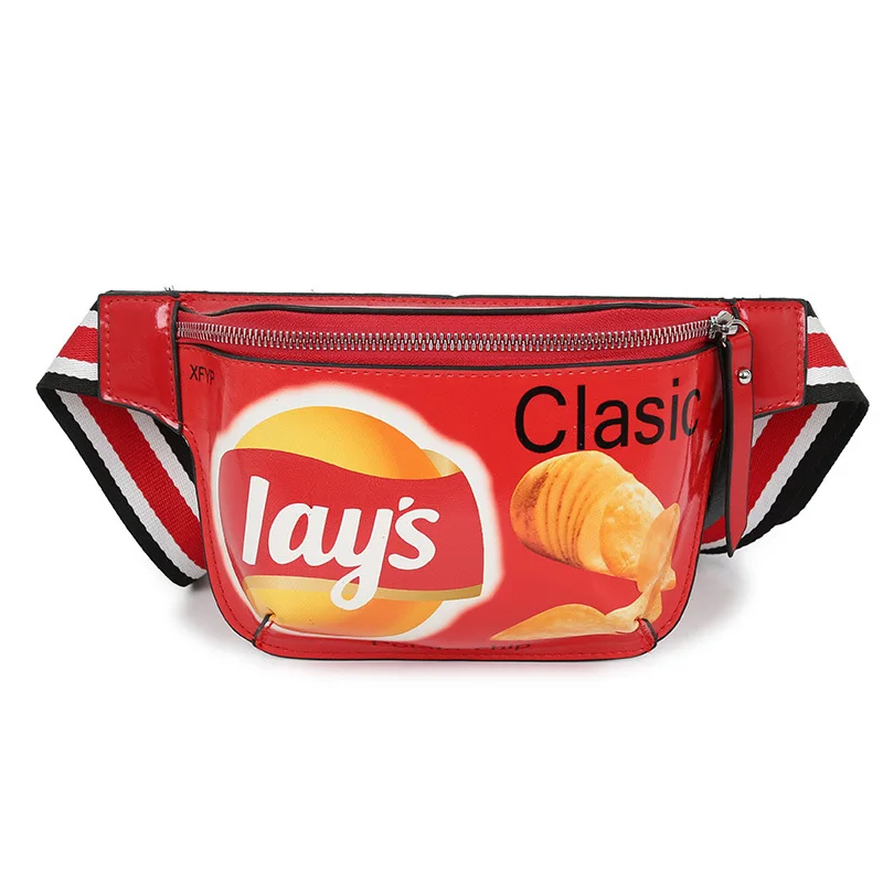 Red Waist bag Модная мини-поясная сумка для женщин в стиле хип-хоп с картофельным чипом, поясная сумка, качественная искусственная кожа, нагрудные сумки с граффити, женская сумка формы «банан» - Цвет: Red Waist bag