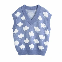 2021 fashionautumn knitted pullover sweater vest women sleeveless cloud print v neck sweaters loose knit vest topclothes women