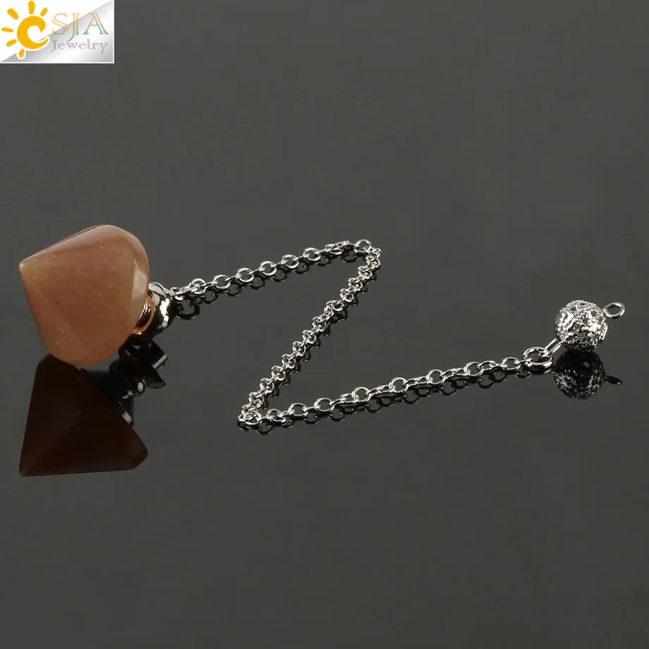 Orange Jade CSJA Новое поступление конусовидный маятник пуля рейки натуральный камень розовый фиолетовый кристалл Кварц Маятники для гадания дюбинг G187 - Окраска металла: Orange Jade