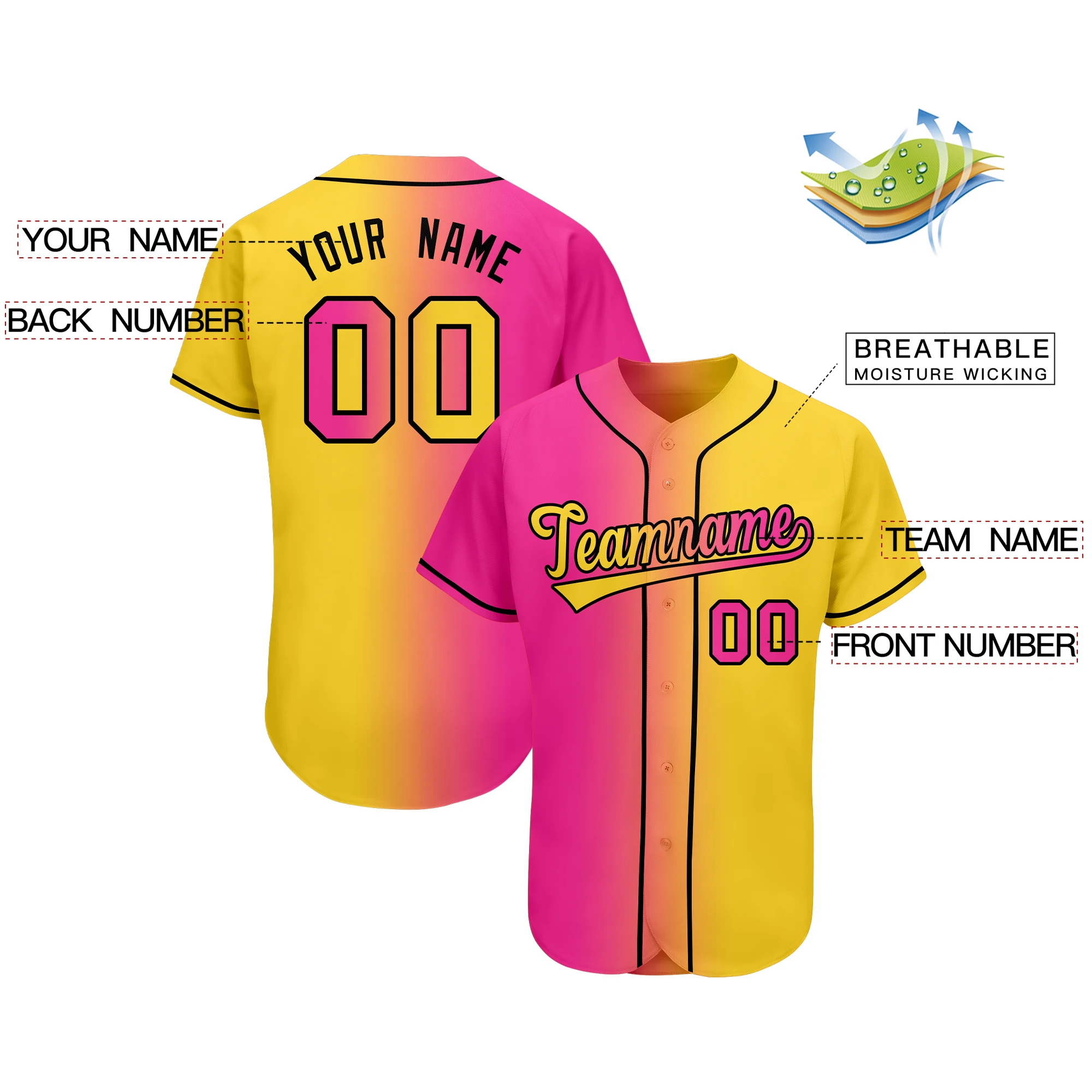 Custom Men/Kid Fashion Gradient Baseball Jersey Printing Name Number For Team Player Outdoor Game Training Sports Shirts