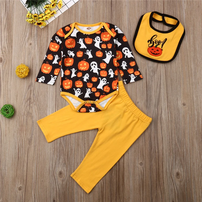 2019 Halloween Clothes Set Infant Newborn Baby Boys Girls Tops Romper Pants Bib 3PCS Outfits fall Winter | Детская одежда и обувь