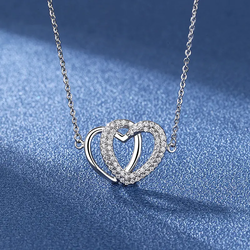 

Fashion Romantic Double Heart Pendant Necklace Exquisite Zircon Women's Necklace Clavicle Chain Love Promise Girl Jewelry