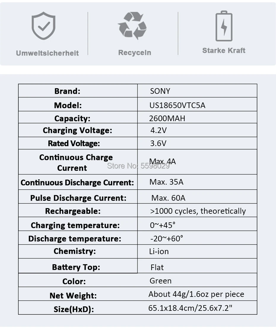 Литий-ионный аккумулятор SONY 35A VTC5A 18650 2600 мА ч с высоким энергопотреблением для