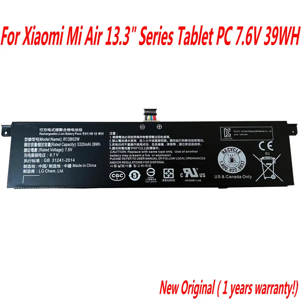 

Оригинальный аккумулятор 7,6 В 5230 мАч 39WH R13B01W R13B02W для ноутбука Xiaomi Mi Air 13,3 "Tablet PC