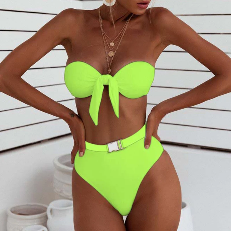 Simplee бикини с высокой талией 2019 mujer купальный костюм неоновый купальник пуш ап