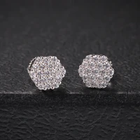 small geometric design mirco pave bling bling iced out cubic zirconprong setting brass earrings fashion hip hop jewelry be029