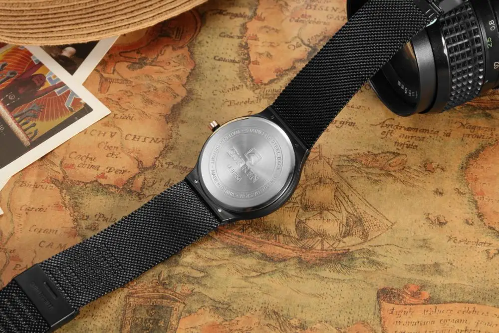 

CURREN Black Stainless Steel Quartz Watch Racing Series Wristwatch Classic Design Mesh Sport Watch Water Resistant Hardlex