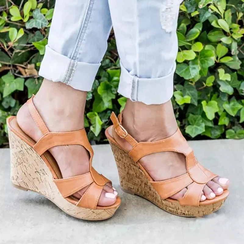 

Women's Thick Soled High Slope Heel Sandals 2021 Summer Foreign Trade New Buckle European And American Large Fashion Sandals