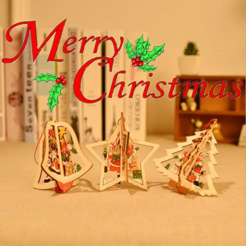 Кулон украшение для рождественской елки деревянный колокольчик пятиугольник