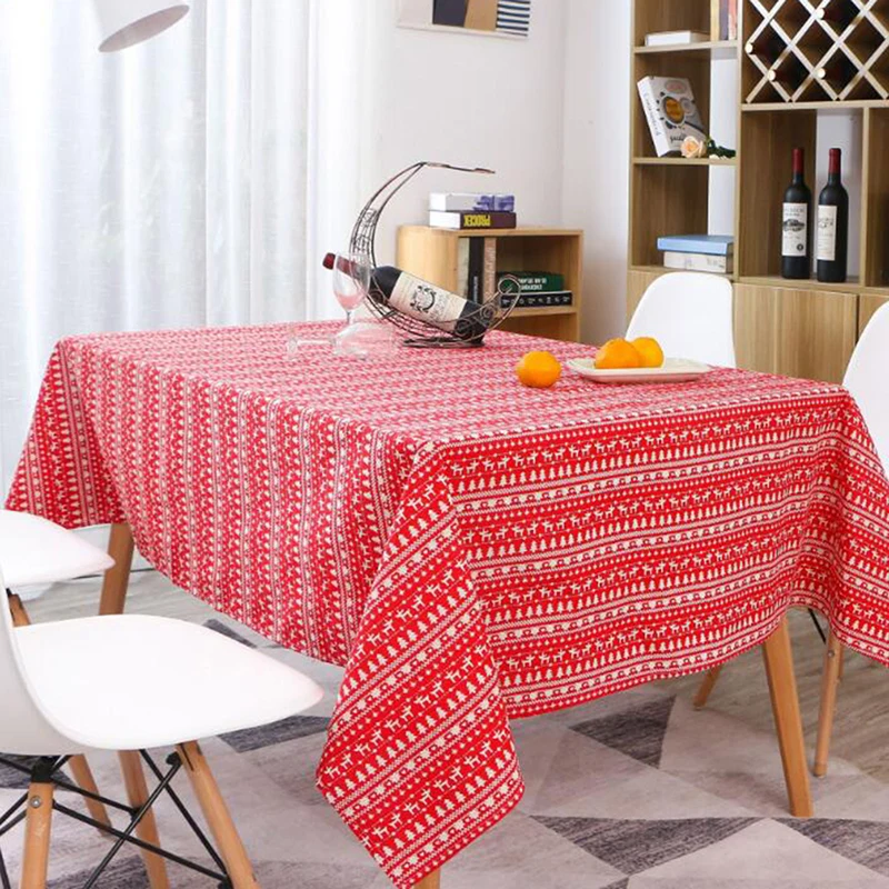 Красный олень Рождественская елка сельская полоса хлопок скатерть полотенце