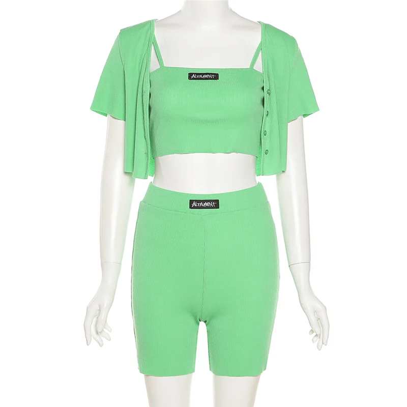 

Solid 3 Piece Set Women Backless Sexy Show Waist Midnight Clubwear Top+Slim Pant+Short Sleeve Cardigan Matching Set